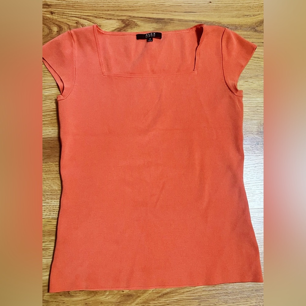 Alex Marie Vibrant Knit Silk Orange Short Sleeve Top